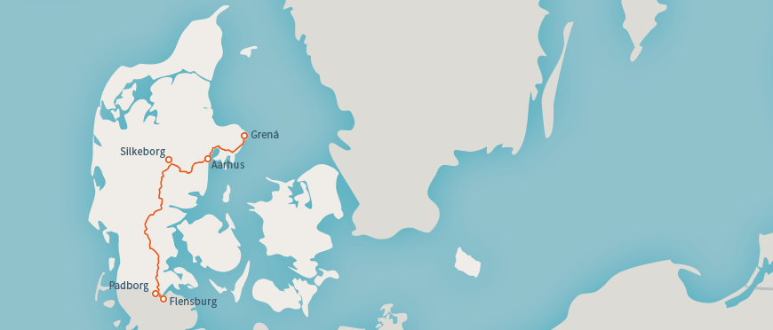 Karte mit Streckenverlauf des Europawanderweg 1 in Dänemark